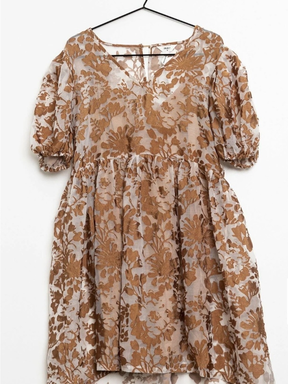 Floral Puff-Sleeve Dress in Orange/Brown by Object